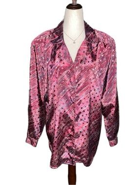 Da Rue ~ Women’s Size 14 ~ Vintage ~ Burgundy ~ Polka Dots ~ Satin Blouse